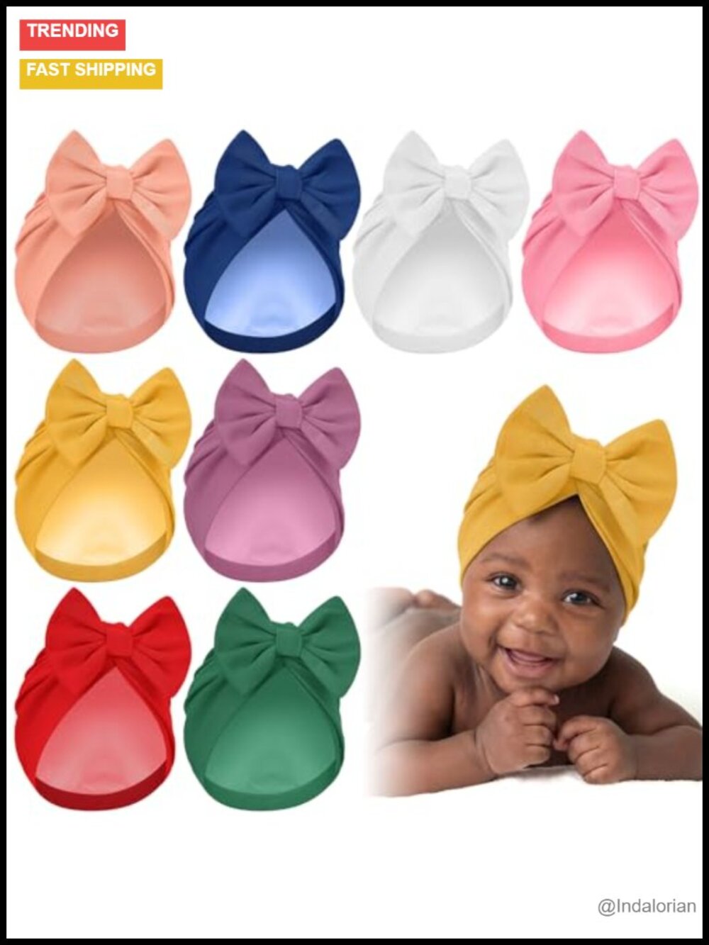 8 Pc Newborn Satin Lined Bonnet Set Cotton Exterior Bows 0-6M